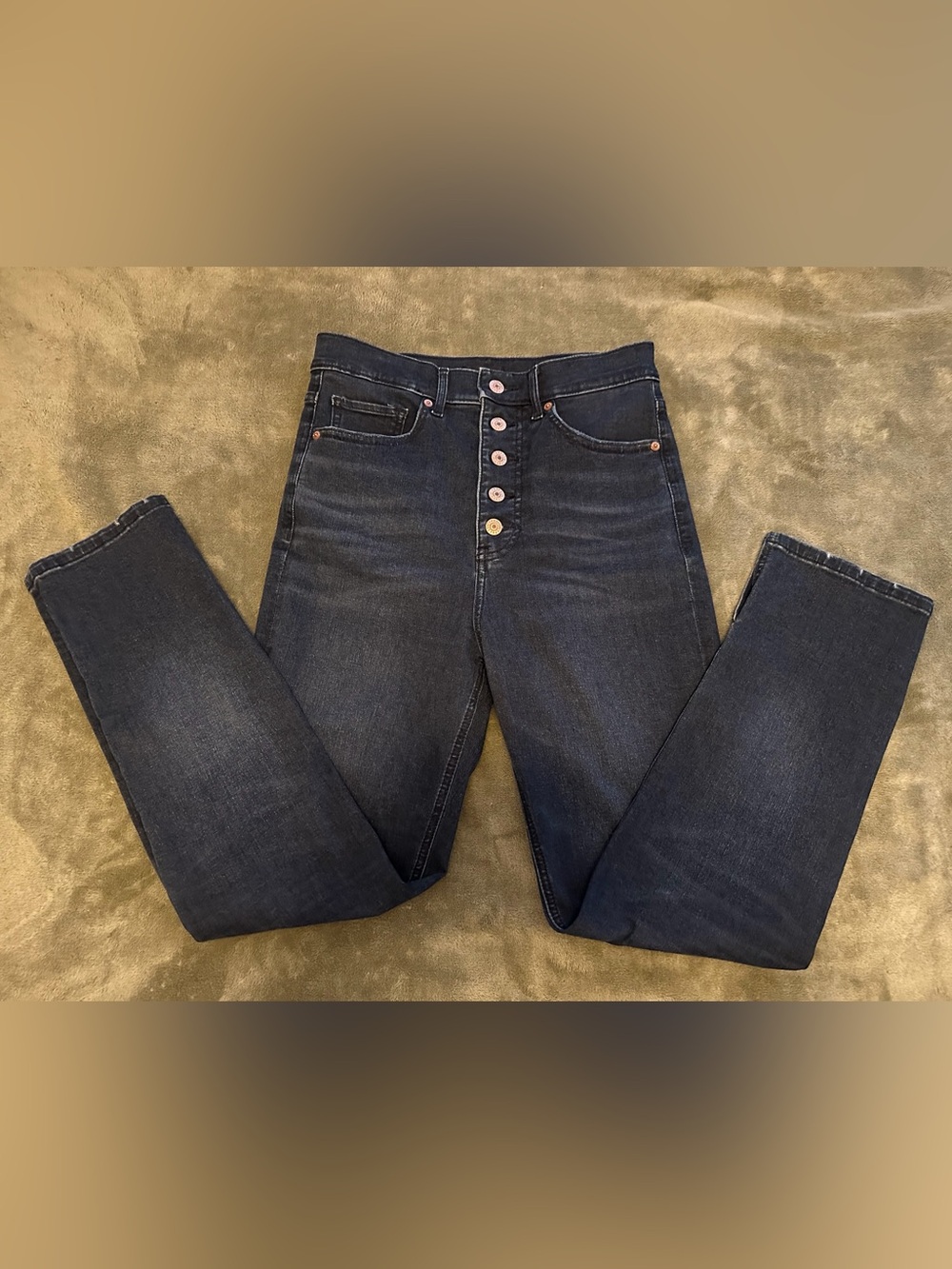 Express Super High Waisted Extra Supersoft Dark Wash Button Fly Slim Jeans
